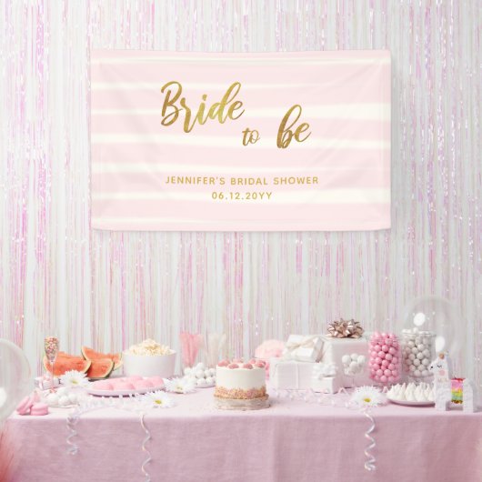 Bride to be roze Stripes Boho Chic Vrijgezellenfee Spandoek (Feest)