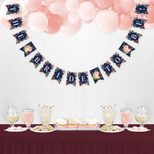 Bride to Be Rustic Navy Herfst Floral Vrijgezellen Vlaggetjes