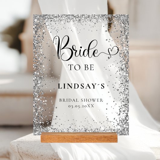 BRIDE TO BE! Silver Glitter Bridal Shower  Acryl Bord