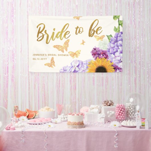 Bride to be Sunflower Butterfly Vrijgezellenfeest Spandoek (Feest)