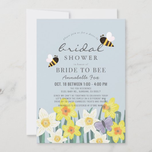 Bride to Bee Daffodil Blue Drive-by Vrijgezellenfe Kaart (Voorkant)