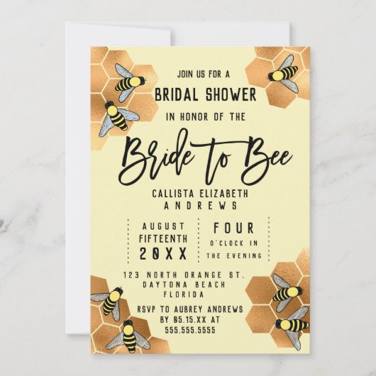 Bride to Bee Quote Gold Honeycomb Vrijgezellenfees Kaart (Voorkant)