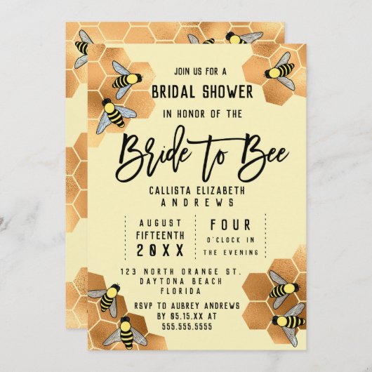 Bride to Bee Quote Gold Honeycomb Vrijgezellenfees Kaart (Voorkant / Achterkant)