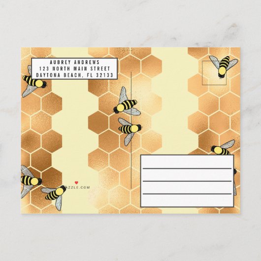 Bride to Bee Quote Gold Honeycomb Vrijgezellenfees Uitnodiging Briefkaart (Achterkant)
