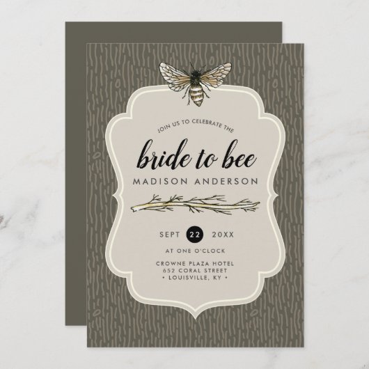 Bride to bee rustic Umber Vrijgezellenfeest Kaart (Voorkant / Achterkant)