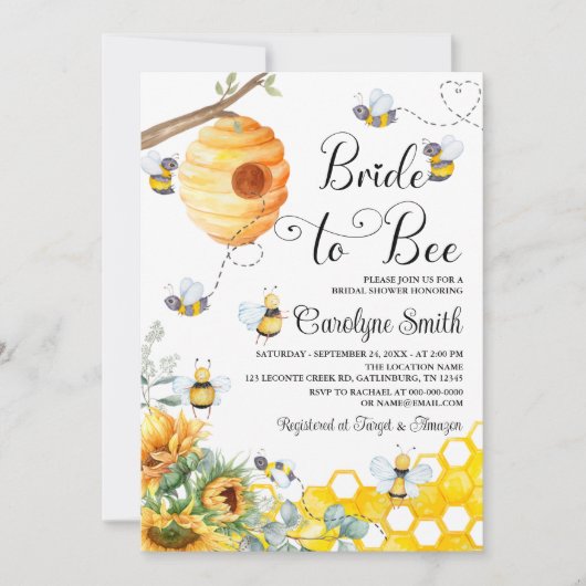 Bride to Bee Zonnebloem Bruids Douche Uitnodiging (Voorkant)