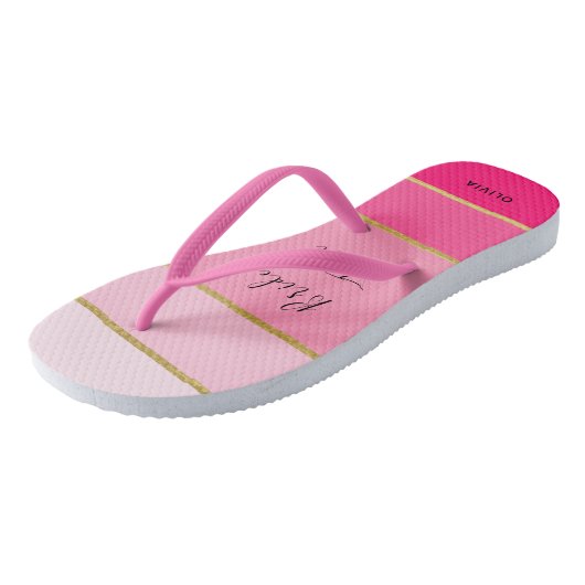 Bride Tribe - Aangepaste roze & goudstrips Teenslippers (Schuin)