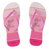 Bride Tribe - Aangepaste roze & goudstrips Teenslippers (Voetbed)