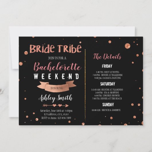 Bride tribe Bachelorette Itinerary-uitnodiging Kaart (Voorkant)