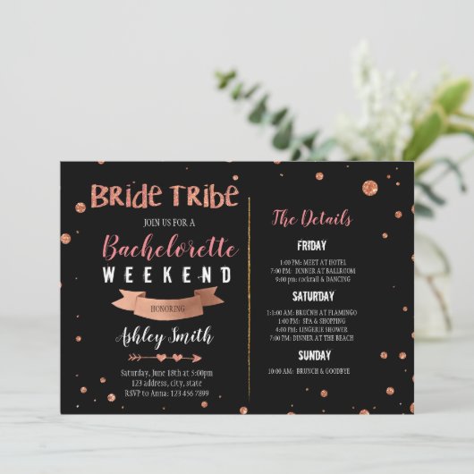 Bride tribe Bachelorette Itinerary-uitnodiging Kaart (Staand voorkant)