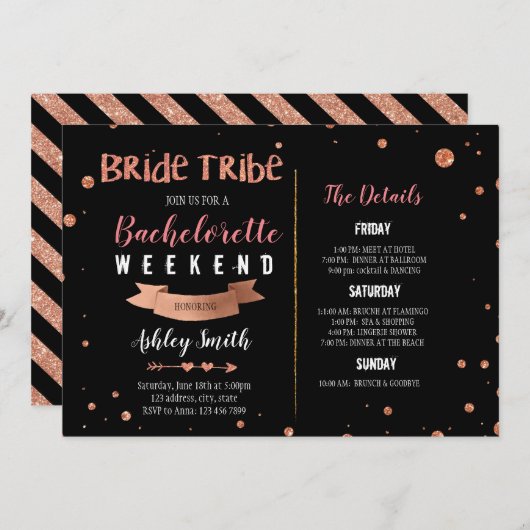 Bride tribe Bachelorette Itinerary-uitnodiging Kaart (Voorkant / Achterkant)