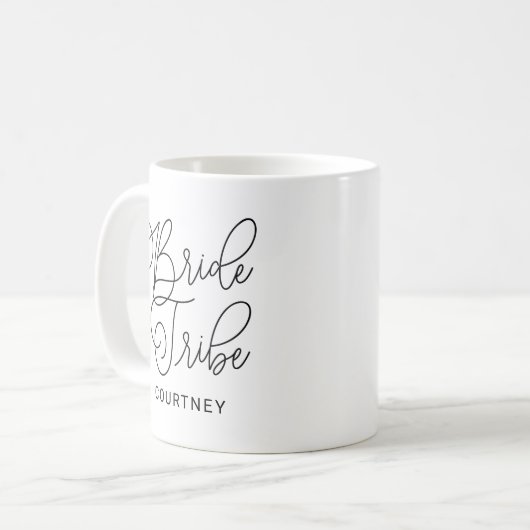Bride Tribe Black Modern Script Custom Wedding Koffiemok (Voorkant links)