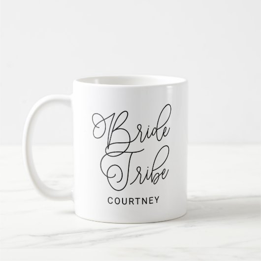 Bride Tribe Black Modern Script Custom Wedding Koffiemok (Links)