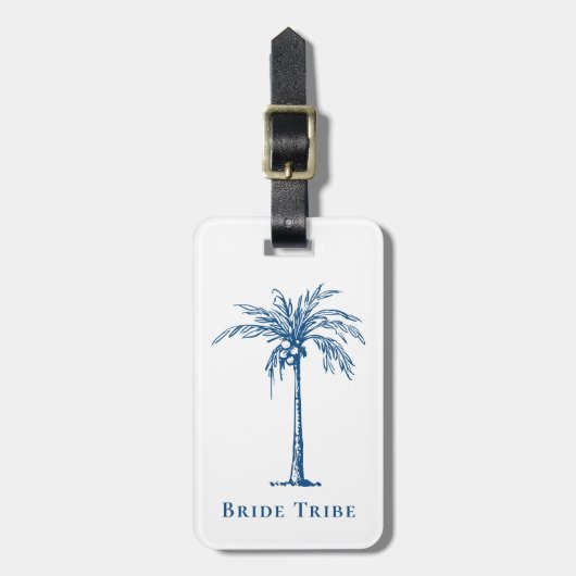 Bride Tribe Blue Tropical Palm Tree (aangepast) Bagagelabel (Voorkant verticaal)