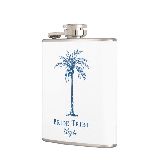 Bride Tribe Blue Tropical Palm Tree (aangepast) Heupfles (Links)
