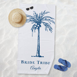 Bride Tribe Blue Tropical Palm Tree (aangepast) Strandlaken