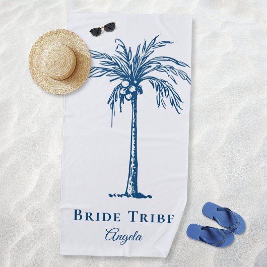 Bride Tribe Blue Tropical Palm Tree (aangepast) Strandlaken