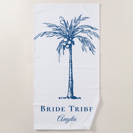Bride Tribe Blue Tropical Palm Tree (aangepast) Strandlaken (Voorkant)