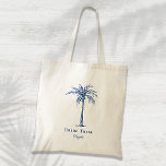 Bride Tribe Blue Tropical Palm Tree (aangepast) Tote Bag<br><div class="desc">Deze leuke tropische palmboom canvas tas met de woorden "Bride Tribe" in (kleur van het jaar 2020) blauw is het perfecte vrijgezellenfeest cadeau voor een tropische strandbestemming of een bruiloft buiten! Pas het aan met de naam van uw bruidsmeisje.</div>