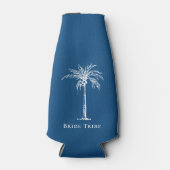 Bride Tribe Blue White Palm Tree Aangepast Flesjeskoeler (Voorkant)