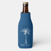 Bride Tribe Blue White Palm Tree Aangepast Flesjeskoeler (Fles Voorkant)