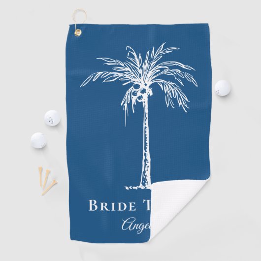 Bride Tribe Blue White Palm Tree Aangepast Golfhanddoek (Insitu)