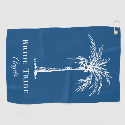 Bride Tribe Blue White Palm Tree Aangepast Golfhanddoek (Horizontaal)