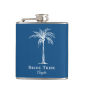 Bride Tribe Blue White Palm Tree Aangepast Heupfles (Voorkant)