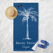 Bride Tribe Blue White Palm Tree Aangepast Strandlaken