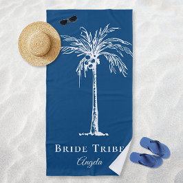 Bride Tribe Blue White Palm Tree Aangepast Strandlaken