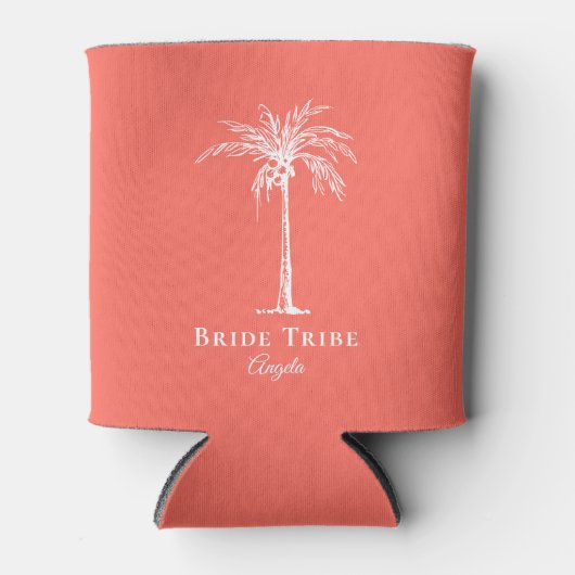 Bride Tribe Coral White Palm Tree (aangepast) Blikjeskoeler (Voorkant)
