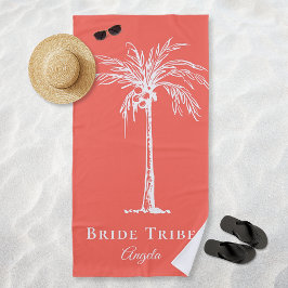 Bride Tribe Coral White Palm Tree (aangepast) Strandlaken