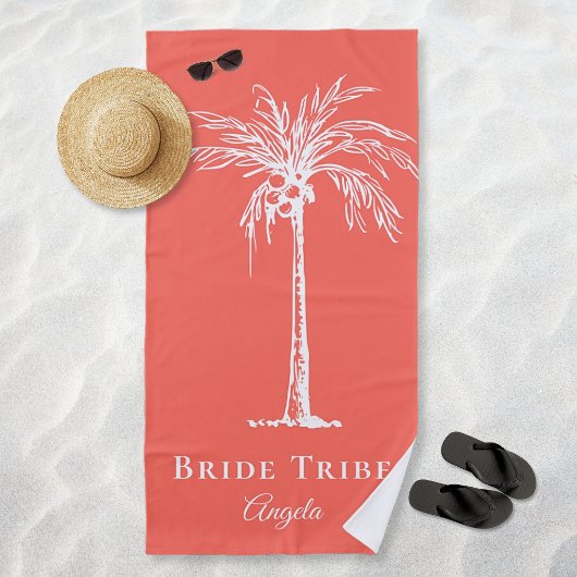 Bride Tribe Coral White Palm Tree (aangepast) Strandlaken