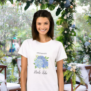 Bride Tribe Floral Blue Hydrangea Foliage Wedding T-shirt