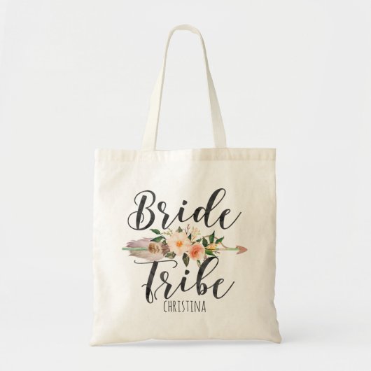 "Bride Tribe" Floral Feather Arrow op persoonlijke Tote Bag (Voorkant)