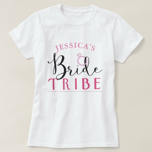 Bride Tribe Gepersonaliseerde Ring Vrijgezellenfee T-shirt (Design voorkant)