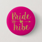 Bride Tribe | Glitter Print Hot Pink Ronde Button 5,7 Cm (Voorkant)