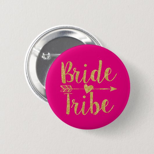 Bride Tribe | Glitter Print Hot Pink Ronde Button 5,7 Cm (Voorkant /achterkant)