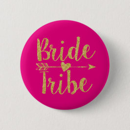 Bride Tribe | Glitter Print Hot Pink Ronde Button 5,7 Cm