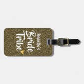 Bride Tribe Gold Date Heart Personalized Glitter Bagagelabel (Voorkant horizontaal)