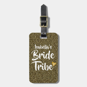 Bride Tribe Gold Date Heart Personalized Glitter Bagagelabel