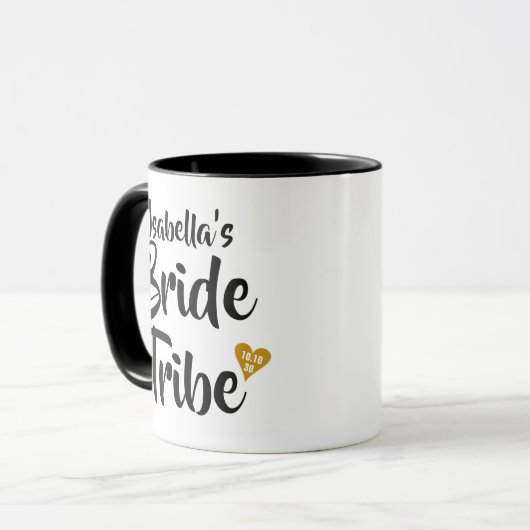Bride Tribe Gold Date Heart Persoonlijk Mok (Voorkant links)