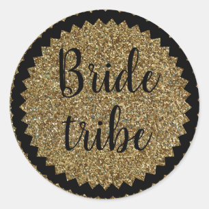 Bride Tribe Gold Glitter Classic Ronde Sticker