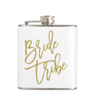 Bride Tribe Gold Glitter Script Heupfles