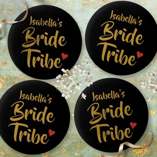Bride Tribe Gold Script Red Heart Ronde Button 5,7 Cm