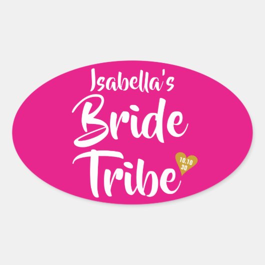 Bride Tribe Gouden Datum Hart Persoonlijk Ovale Sticker (Voorkant)