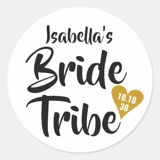 Bride Tribe Gouden Datum Hart Persoonlijk Ronde Sticker (Voorkant)