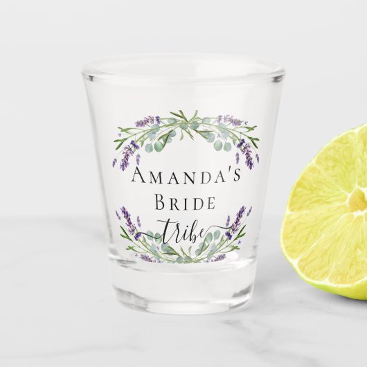 Bride tribe lavendel eucalyptus bachelorette shot glas (Voorkant)