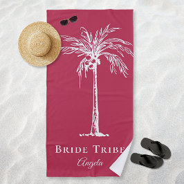 Bride Tribe Magenta White Palm Tree Aangepast Strandlaken