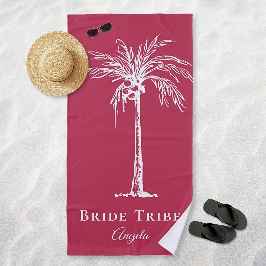 Bride Tribe Magenta White Palm Tree Aangepast Strandlaken